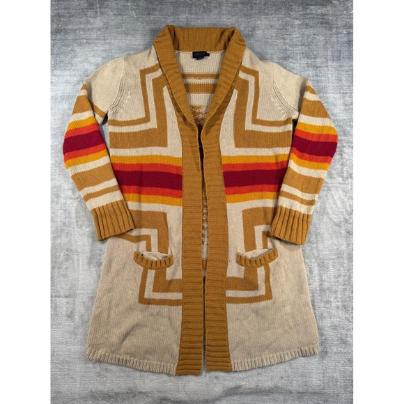 Pendleton Sweaters - Pendleton Sweater Womens Medium Tan Southwestern Aztec Cardigan Longline Boho